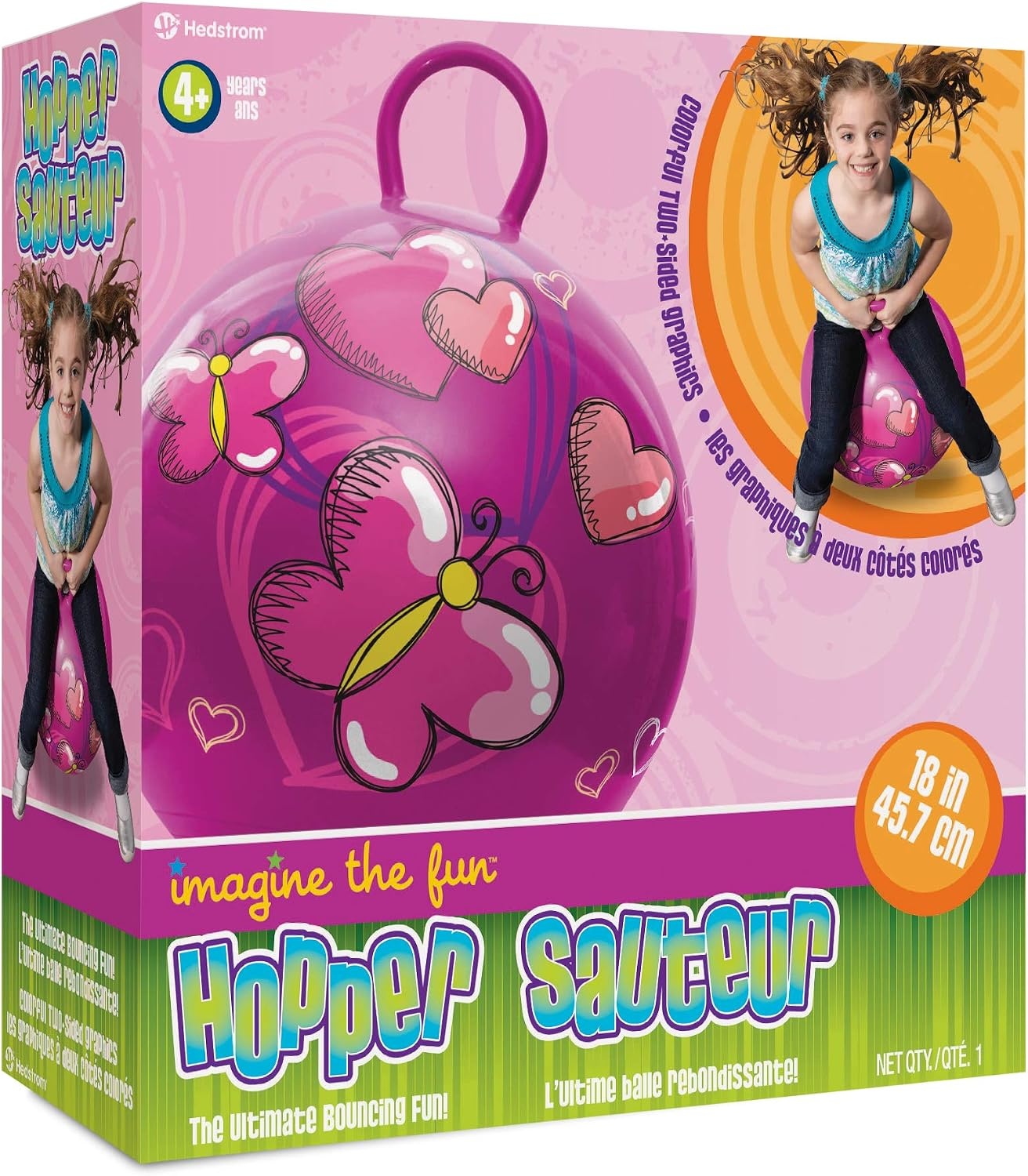Hedstrom Hopper Ball, Hopping Ball, Jumping Ball, Flowers, 18 Inch(Hearts and Butterflies)