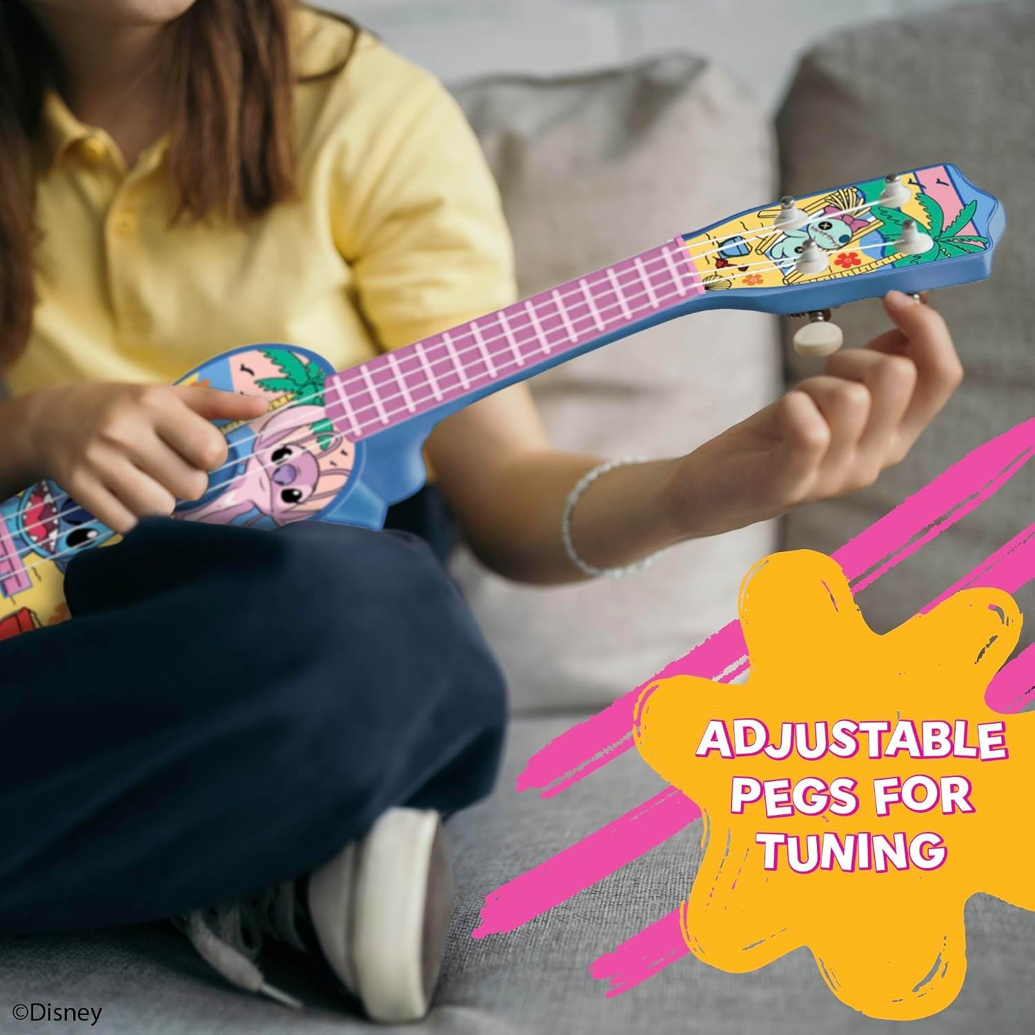 Hedstrom 21.5″ Large Toy Guitar with Adjustable Tuning Pegs, for Kids Age 3+ Years Old, Minnie Mouse(Disney Stitch) - view 5