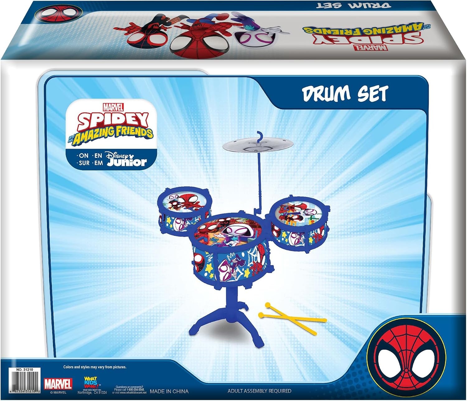 Hedstrom Large Drum Set – 3 Drums, 1 Cymbal, 2 Drum Sticks & Stand, Disney Princess(Spidey & Friends) - view 2