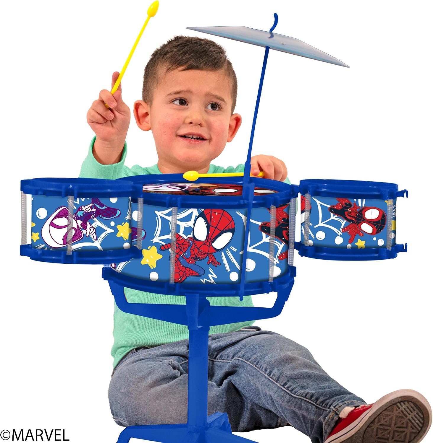 Hedstrom Large Drum Set – 3 Drums, 1 Cymbal, 2 Drum Sticks & Stand, Disney Princess(Spidey & Friends) - view 5