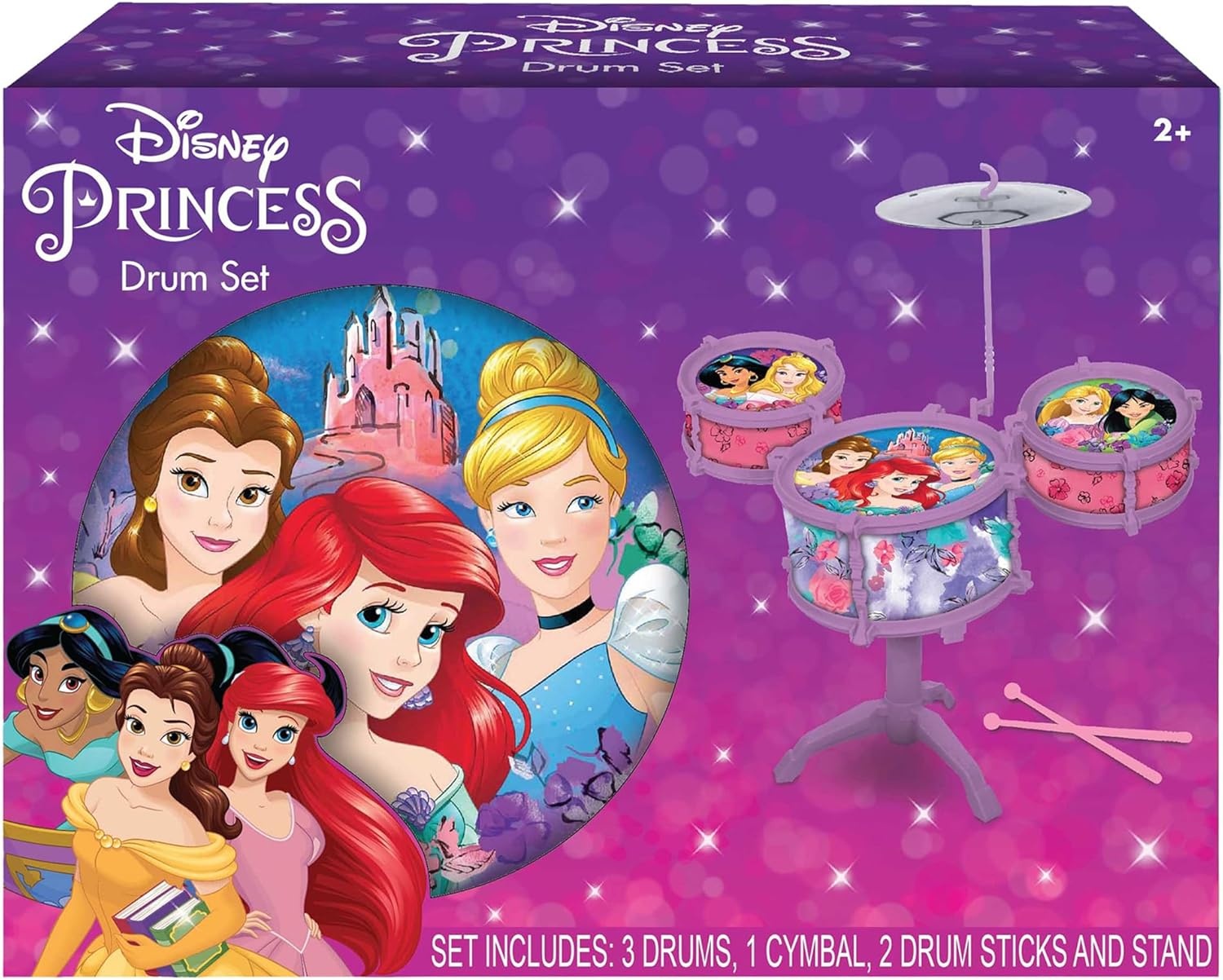 Hedstrom Large Drum Set – 3 Drums, 1 Cymbal, 2 Drum Sticks & Stand, Disney Princess(Disney Princess)