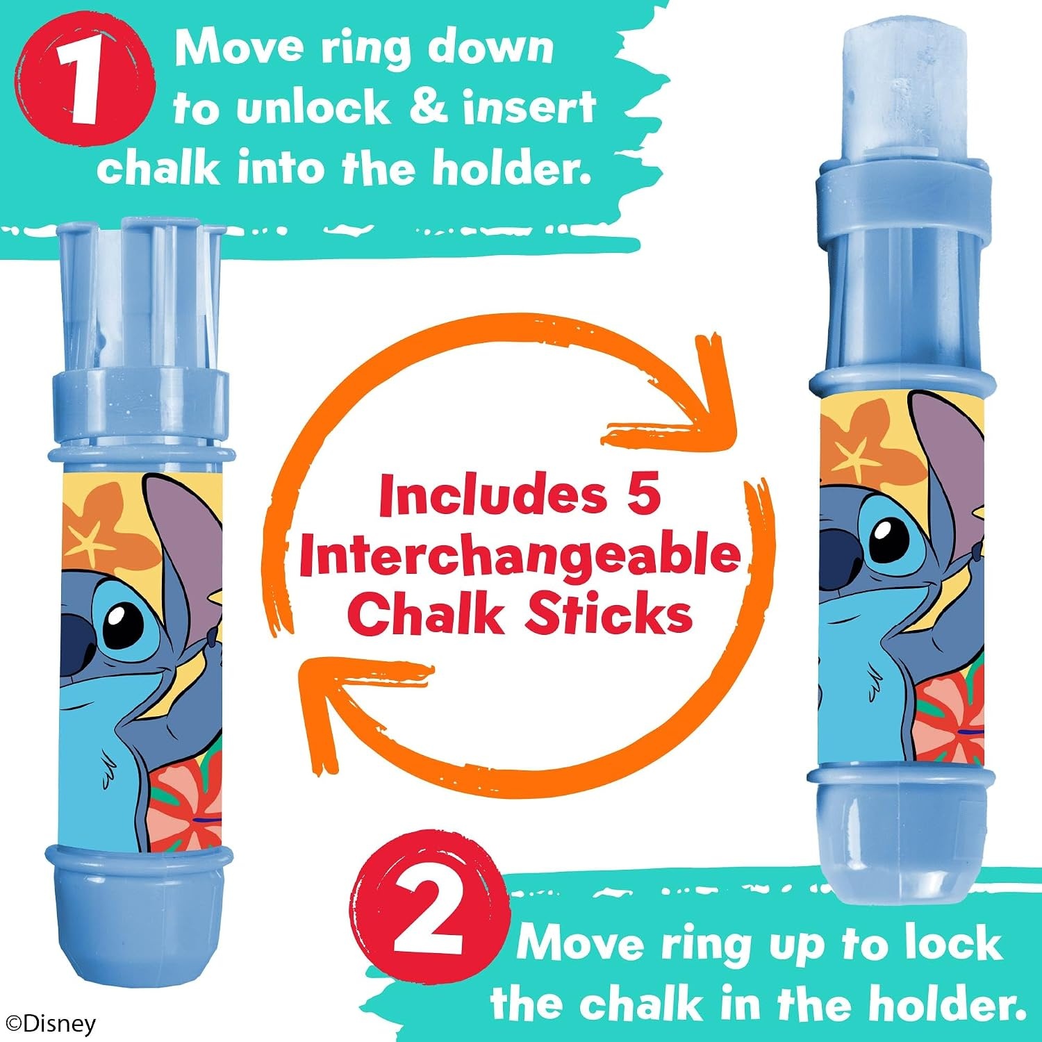 Jumbo Chalk Set – 5 Jumbo Chalk Sticks & 5 Holders – Minnie Mouse(White) - view 2