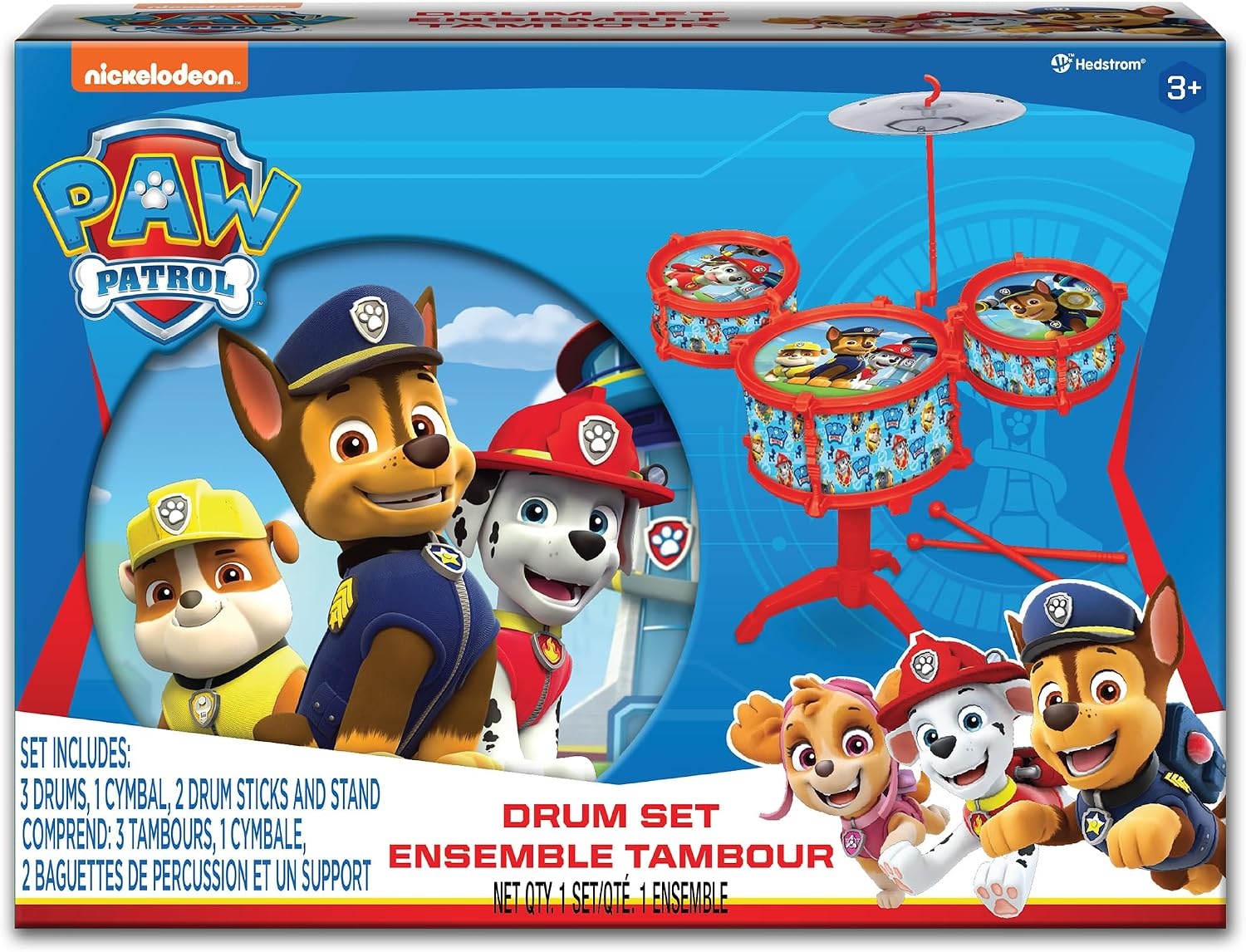 Hedstrom Large Drum Set – 3 Drums, 1 Cymbal, 2 Drum Sticks & Stand, Disney Princess(Paw Patrol)