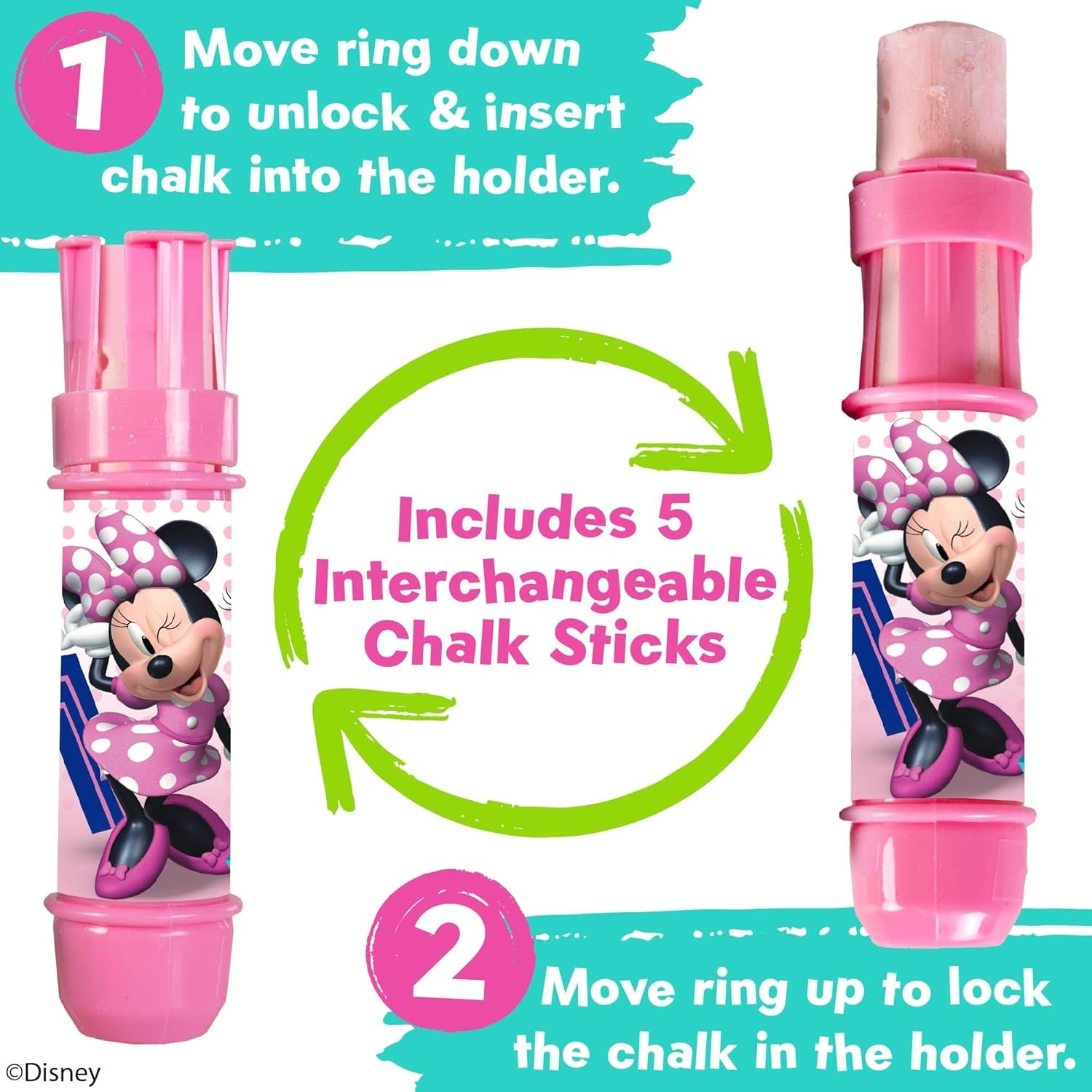 Jumbo Chalk Set – 5 Jumbo Chalk Sticks & 5 Holders – Minnie Mouse(Minnie Mouse) - view 2