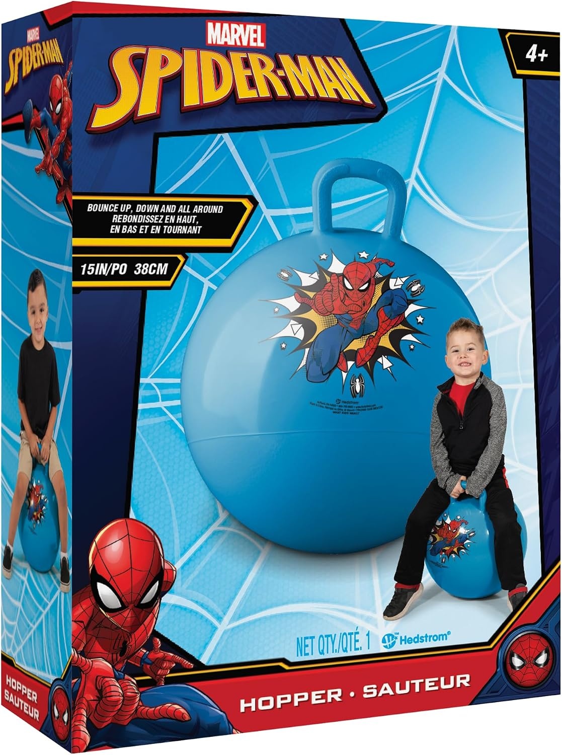 Hedstrom Marvel Spiderman 15 Inch Hopper Ball, Jumping Ball for Kids Blue, 55-97065(Blue Spiderman)