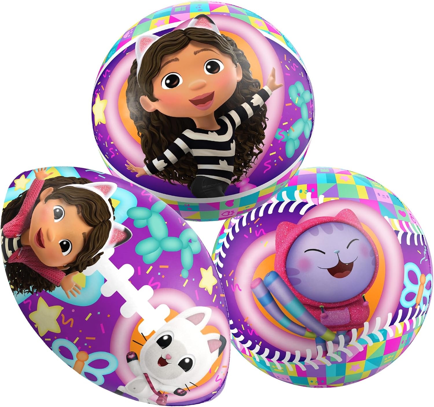 Gabby’s Dollhouse 3 Pack Foam Sport Ball Assortment – Football, Basketball & Baseball - view 2